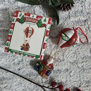 Santa Claus in Hot Air Balloon Porcelain Christmas Ornament